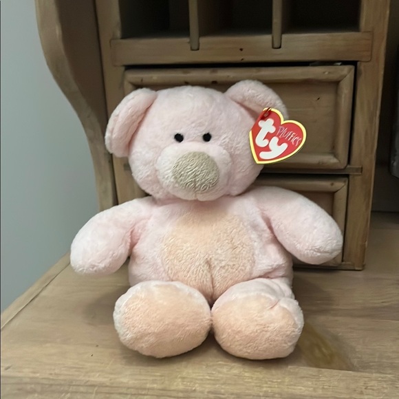 TY Pluffies PINKS Pink Teddy Bear Plush Stuffed Animal Tag 2002 - Picture 1 of 11